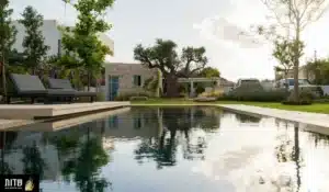 עיצוב גינה לוילה עם בריכה ופיתוח חוץ יוקרתי